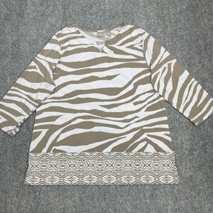 Chicos Tunic Top Size 3 Womens Size XL Geo Animal Print 3/4 Sleeve Stretch Knit